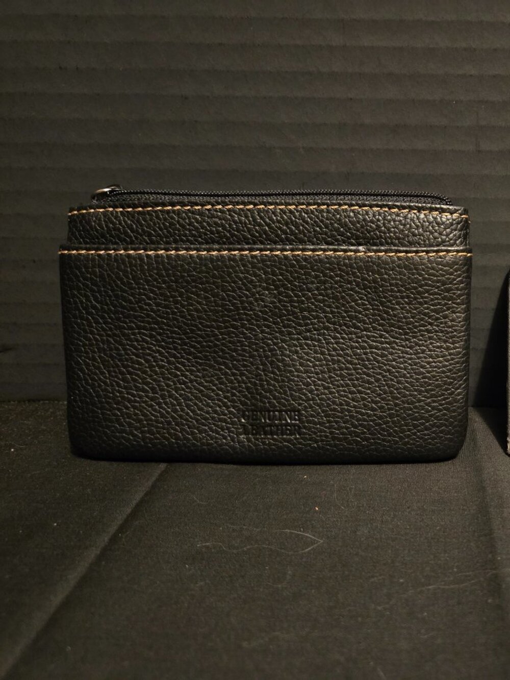 Wallet Coin Pouch with ID and Credit Card Holder Black Leather